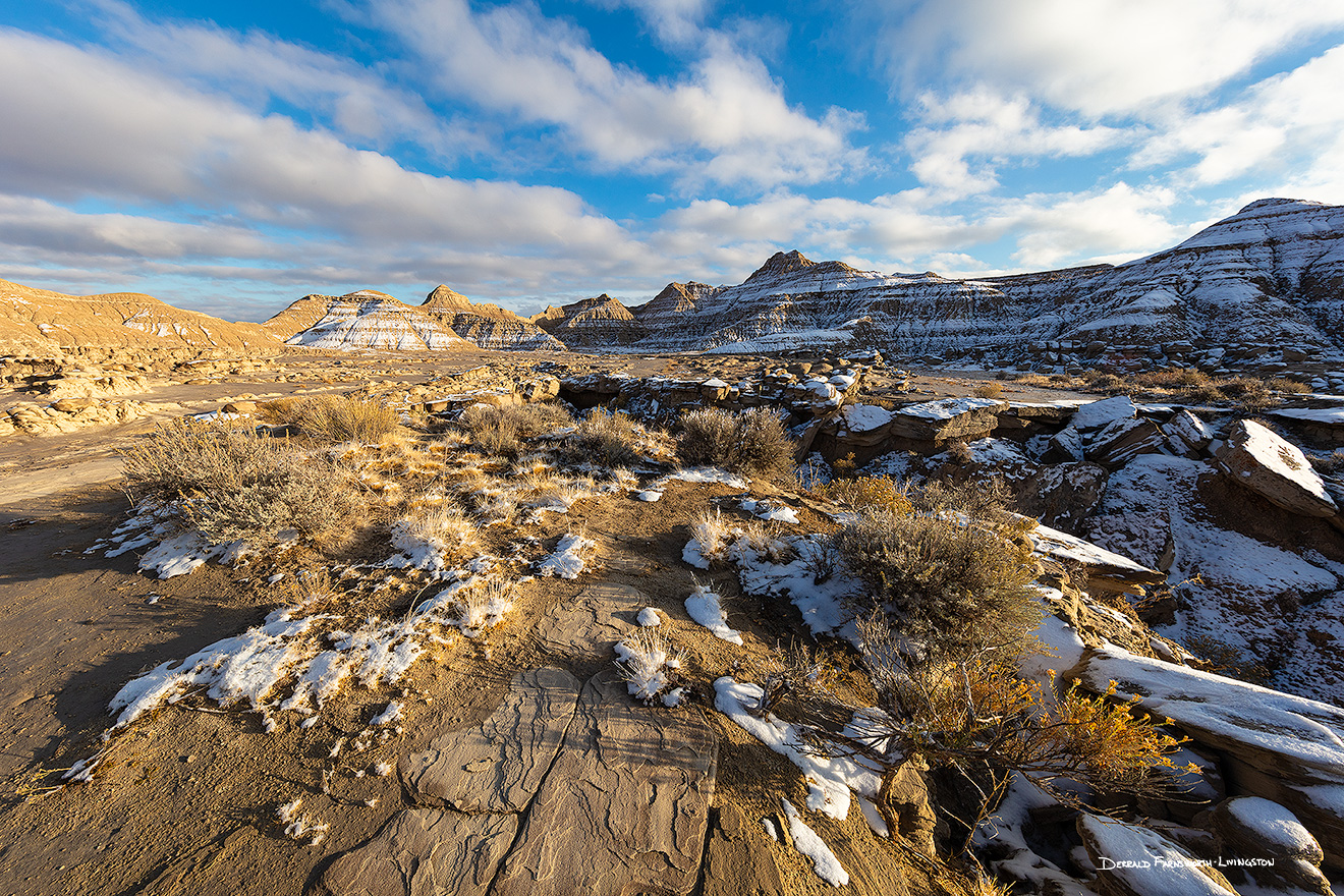 Scenic landscape photograph of Toadstool Geologic Park in western Nebraska after snow. - Nebraska Picture