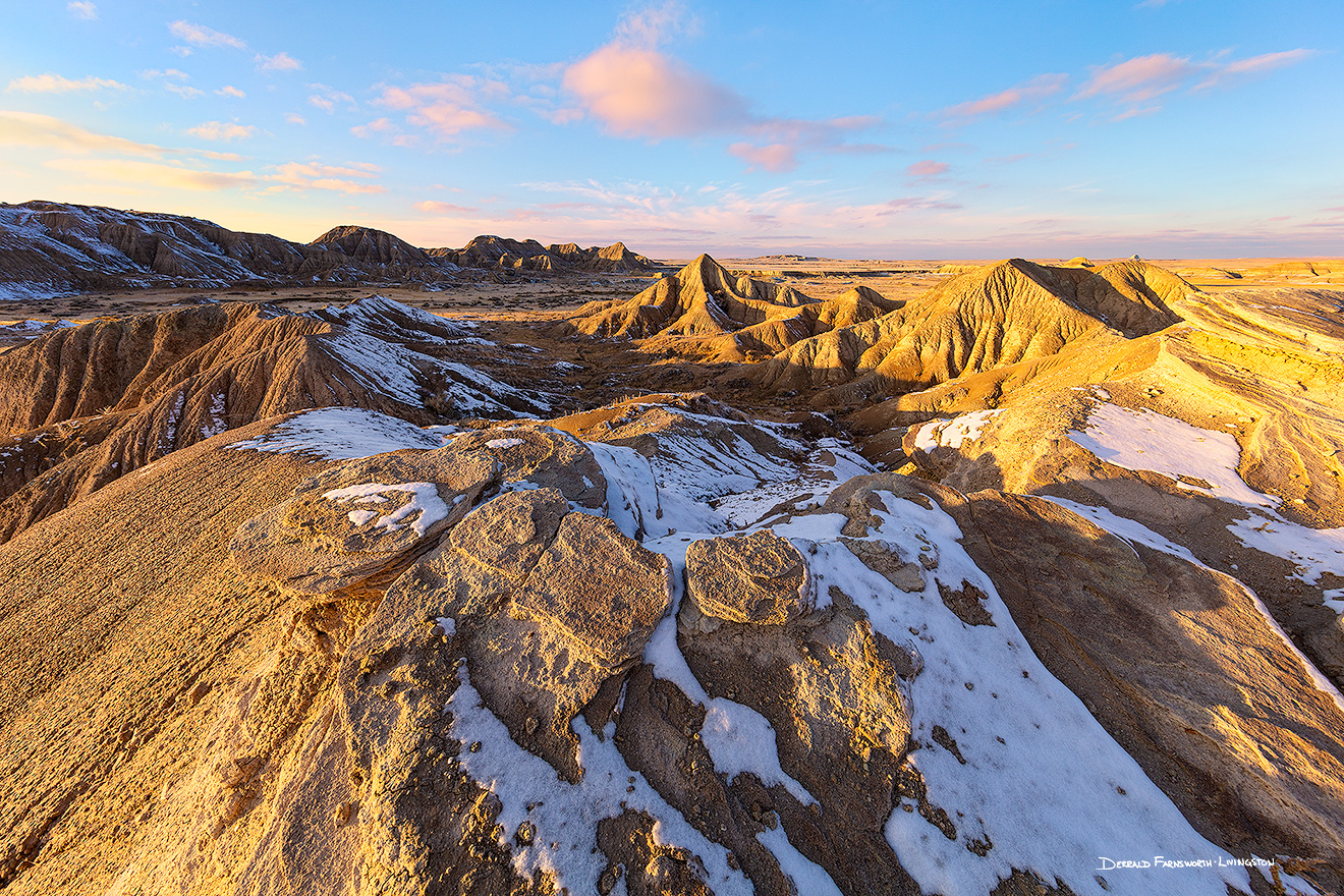 Scenic landscape photograph of Toadstool Geologic Park in western Nebraska after snow. - Nebraska Picture