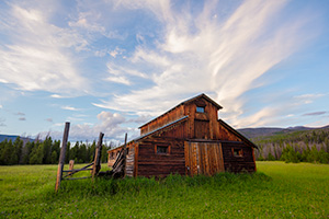A scenic photograph of an old wood barn in Rocky Mountain National Park, Colorado. - Colorado Landscape Photograph