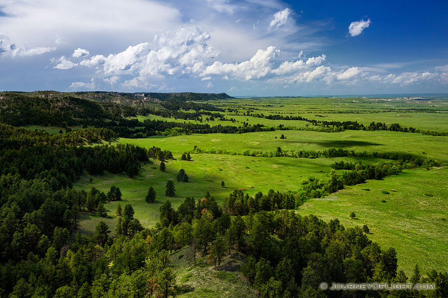 Gilbert-Baker WMA is part of the Pine Ridge escarpment in extreme western Nebraska.  It is so close to Wyoming, in fact, that the ridge that is furthest in the distance is the state border.  On this spring day I watched as storm clouds rolled through dropping rain and leaving everything a verdant green. - Nebraska Photography