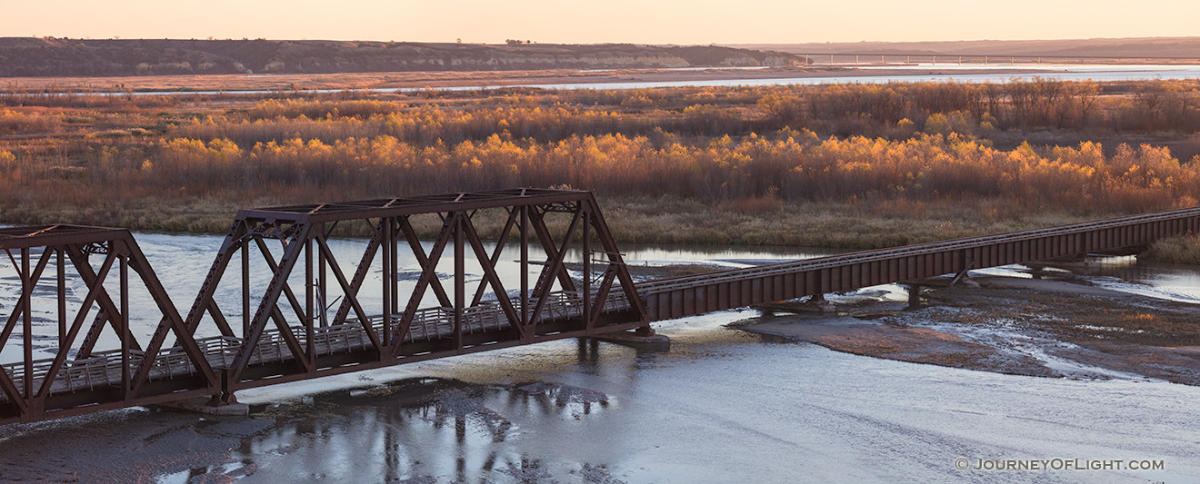 A photograph of the converted railroad trestle over the Niobara River in Northeastern Nebraska. - Nebraska Picture
