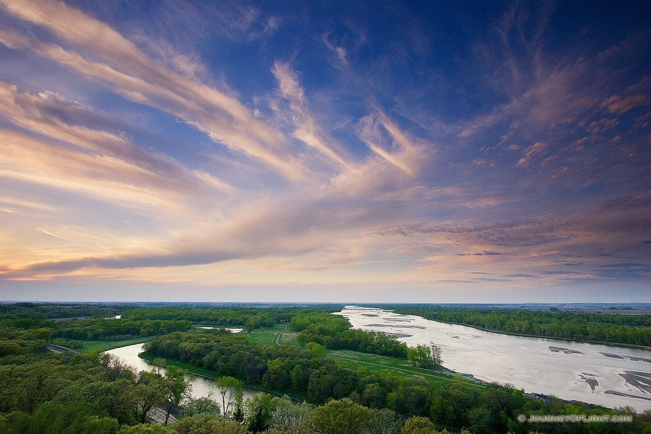 Sunset over the Platte River in Nebraska from the Tower at Mahoney State Park. - Mahoney SP Picture