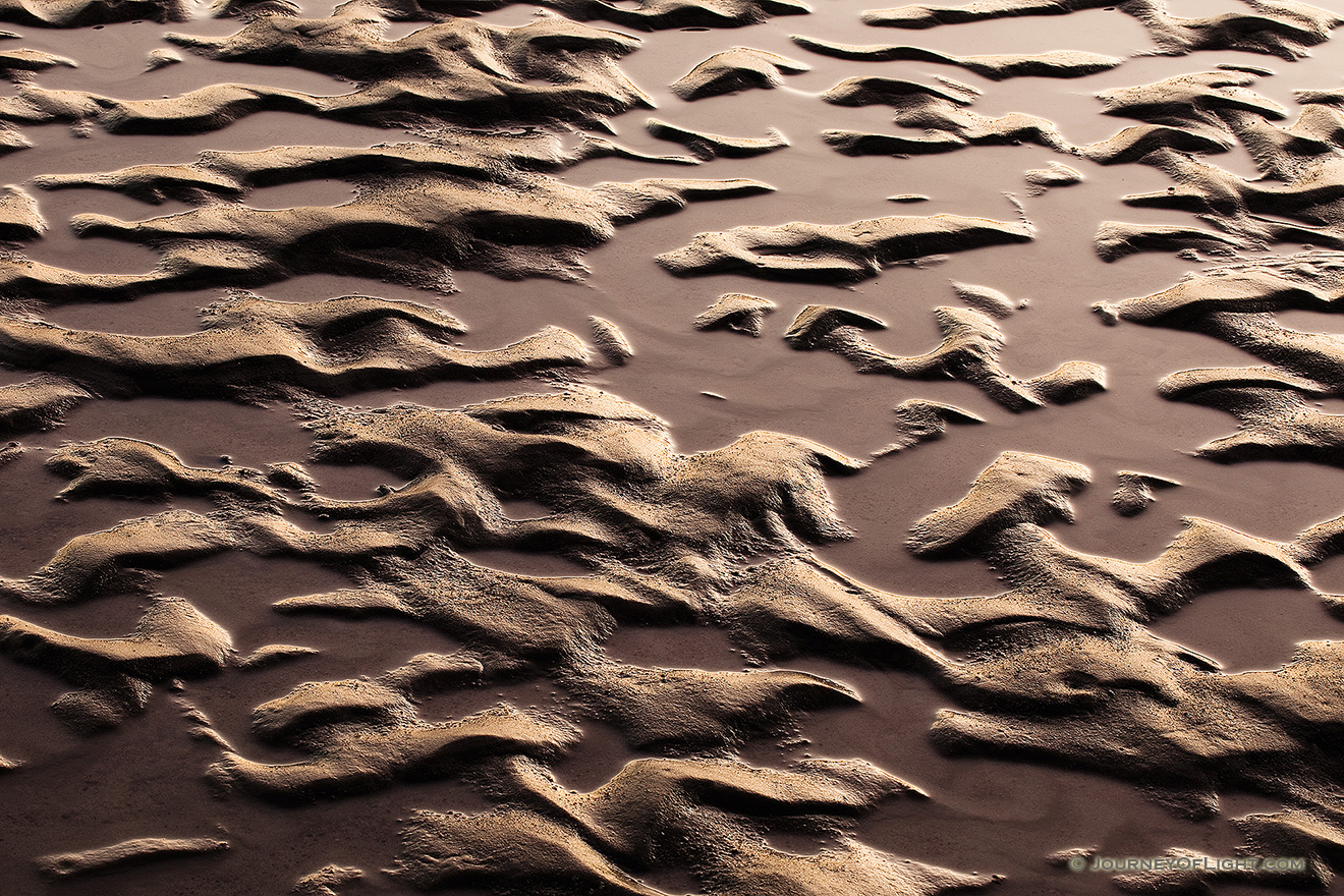 Capturing a photograph of a nature abstract, sand and water collide and intermingle to create interesting patterns along the banks of the Platte River in Eastern Nebraska. - Nebraska Picture