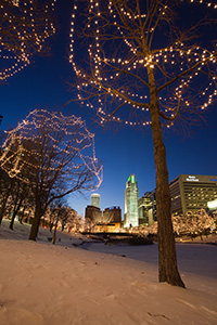 Every year Omaha Celebrates the Holiday Lights Festival after Thanksgiving and during Christmas and New Years by putting lights up in the downtown area around Gene Leahy Mall. - Nebraska Photograph