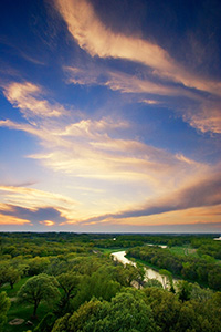 Sunset over the Platte River in Nebraska from the Tower at Mahoney State Park. - Nebraska Photograph