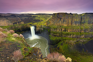 On a cool February evening the beautiful Palouse falls in south central Oregon cascades down almost 200 feet. - Pacific Photograph
