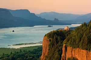 A view of the Vista House overlooking the Columbia River Gorge in Oregon. - Pacific Photograph